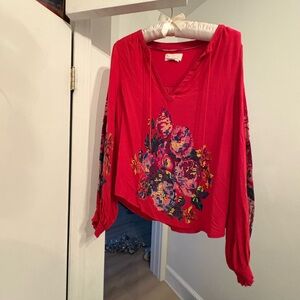 Anthropologie Monica Embroidered peasant blouse- XS RED